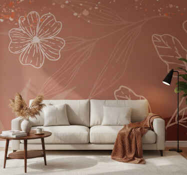 Papel mural terracota diseño de hojas minimalista - TenVinilo
