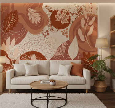 Terracotta wall mural of plants and flowers - TenStickers