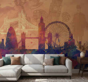 Fotobehang oranje historische skyline silhouet - TenStickers