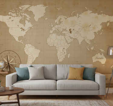 Papel mural marrón fotomural vintage mapa mundi - TenVinilo