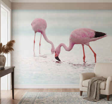 Fotobehang gang mooie roze flamingo in water - TenStickers
