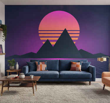 Purple wall mural vintage and retro sun - TenStickers