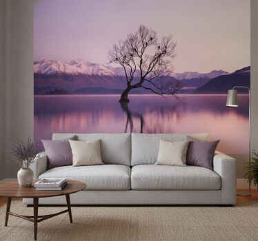 Purple wall mural autumn tree with crows - TenStickers