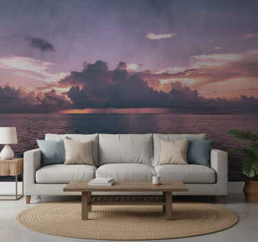Purple wall mural cloudy calm ocean - TenStickers