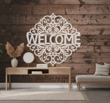 Entrance wall mural welcome wooden texture - TenStickers