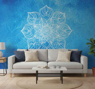 Fotobehang blauw verfspetters mandala - TenStickers