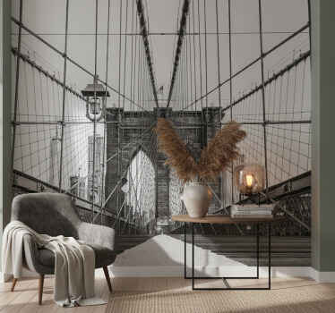 Hallway wall mural black and white brooklyn bridge - TenStickers