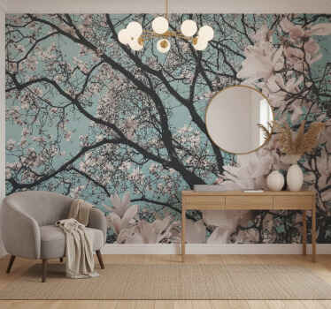 Hallway wall mural elegant style japanese cherry blossom - TenStickers