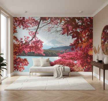 Hallway wall mural red leaves in the forest - TenStickers