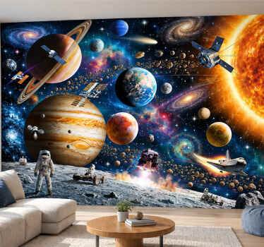 Space wall mural solar system design - TenStickers