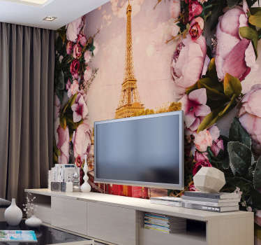 Eiffel tower and flowers Paris wall mural - TenStickers
