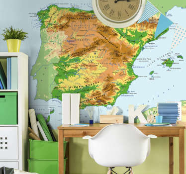 Fotomural mapamundi físico España - TenVinilo