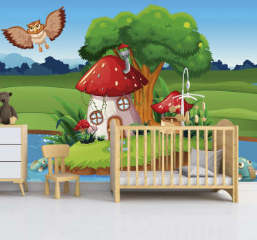 Tapisserie chambre enfant maison champignon enchantée - TenStickers