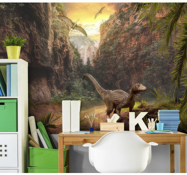 Tapisserie murale chambre enfant canyon des dinosaures - TenStickers