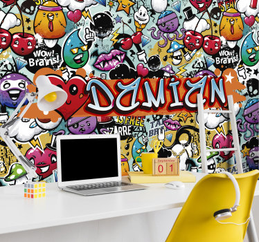 Forskellige humørikoner urban kunst fototapet - TenStickers