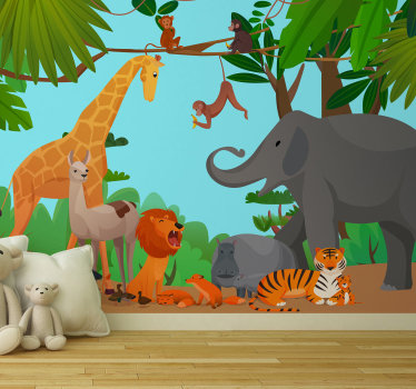 Fototapeta dżungla z wesołymi zwierzętami  - TenStickers