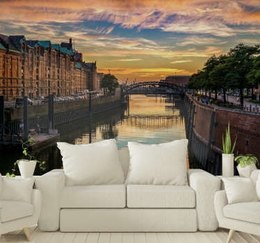 Fototapete Städte Hamburger Kanal Sonnenuntergang - TenStickers