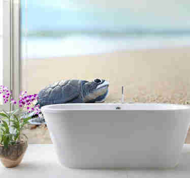 Tapisserie salle de bain tortue au bord de la mer - TenStickers