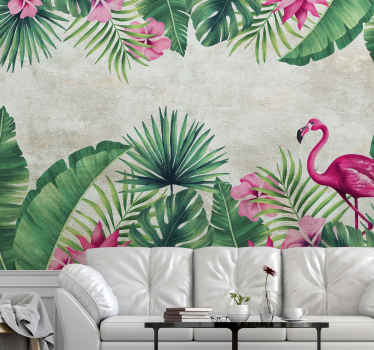 Papier peint nature Flamants roses et palmiers - TenStickers