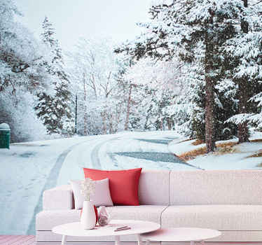 Talvitie lumipuilla tapetti kuvalla puu valokuvatapetti - Tenstickers