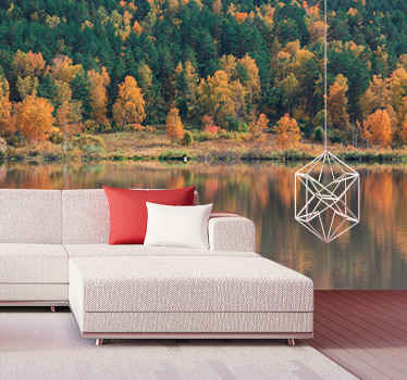 Syksyn puiden pohdintaa vedestä valokuvatapetti luonto - Tenstickers