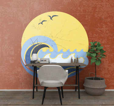 Nap, a strand és a hullám vintage falfestmény - TenStickers