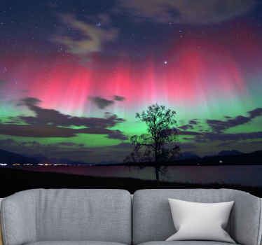 Talvitie revontulilla valokuvatapetti luonto - Tenstickers