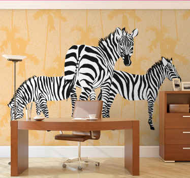 Fotomural animales cebra y palmas - TenVinilo