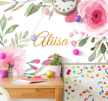 Customized name flowery custom wall mural - TenStickers