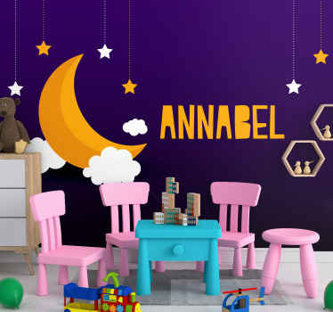 Yötaivas kuun ja tähtien kanssa muokattava valokuvatapetti - Tenstickers