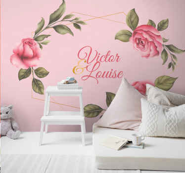 Pink and gold roses custom wall mural - TenStickers