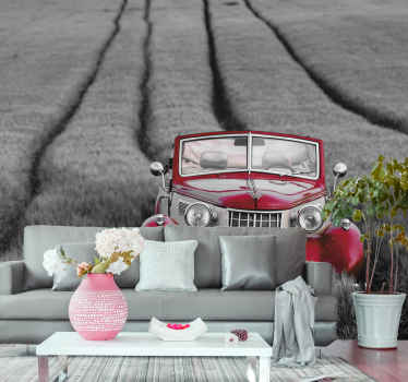 μαύρο και άσπρο τοιχογραφία σκουριασμένο κόκκινο αυτοκίνητο - TenStickers