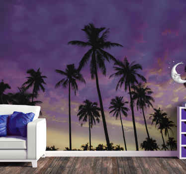 Sziluettje pálmafák lila fa falfestmény - TenStickers