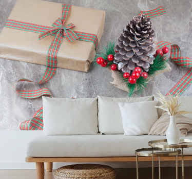 Festive Pinecone Arrangement christmas wall mural - TenStickers