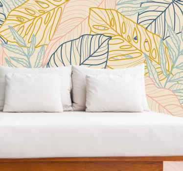 Pastel monstera leaves nature wall mural - TenStickers