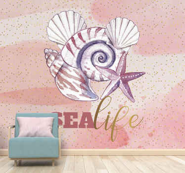 海の生き物とピンクの壁画 - TENSTICKERS