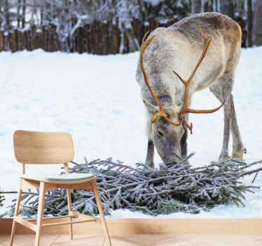 Sne med rensdyr jul fototapet - TenStickers