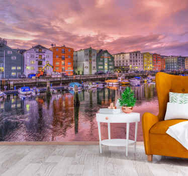 Trondheim city in nightfall wall mural - TenStickers