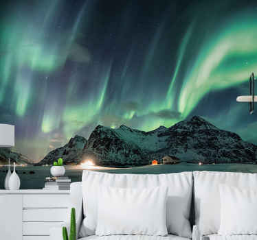 Vihreät revontulet taivas valokuvatapetti - Tenstickers