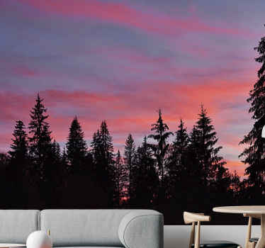 Puita ja vaaleanpunainen taivas taivas valokuvatapetti - Tenstickers