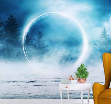 Halo ja lumiset puut valokuvatapetti metsä - Tenstickers