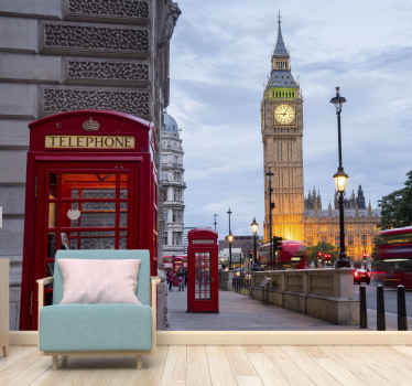 城市电话亭伦敦墙壁画 - TenStickers