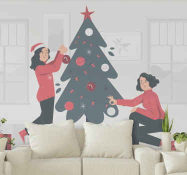Christmas tree decoration scene wall mural - TenStickers