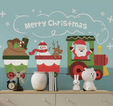 Cartoon train Christmas wall mural - TenStickers