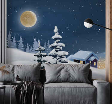 Cartoon winter landscape Christmas wall mural - TenStickers