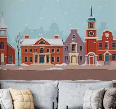 Urban winter landscape Christmas wall mural - TenStickers