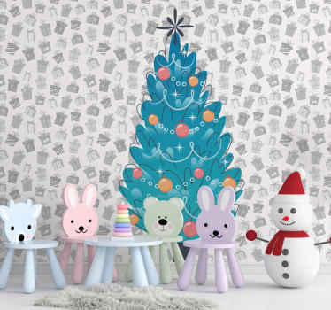 Festive Animal Gathering christmas wall mural - TenStickers