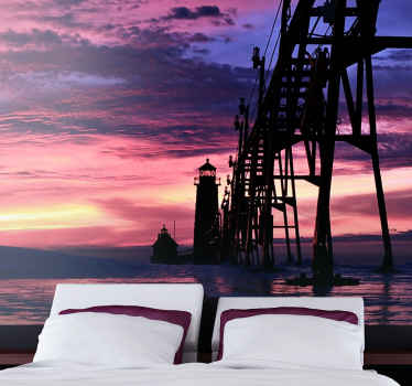 Lighthouse at sunfall under the sea mural - TenStickers