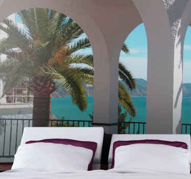 τοιχογραφία με μπαλκόνι με θέα στη θάλασσα - TenStickers