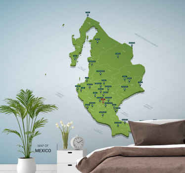 Mural mapamundi efecto 3d México - TenVinilo